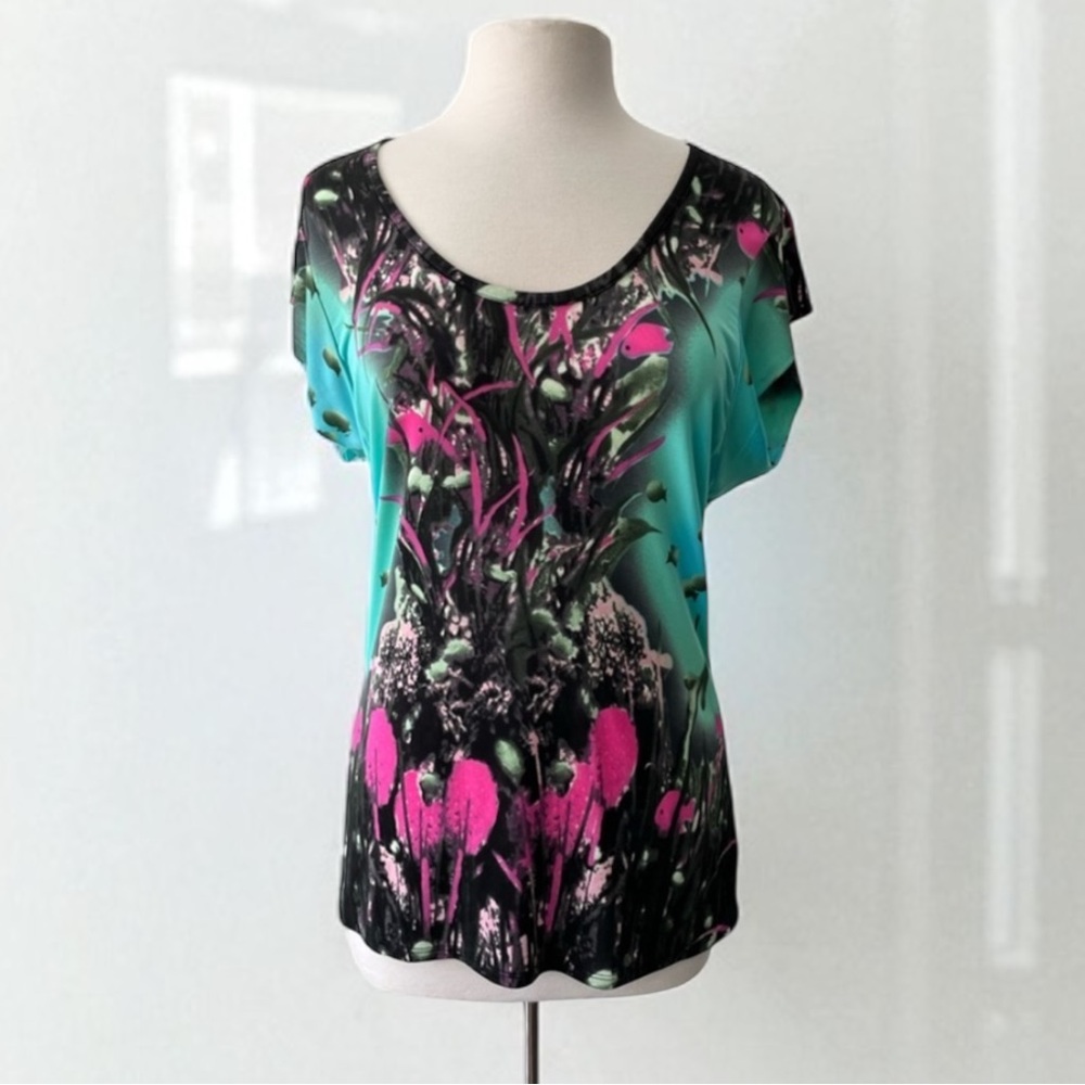 TRACY REESE PRINT SHORT SLEEVE TOP SIZE LARGE